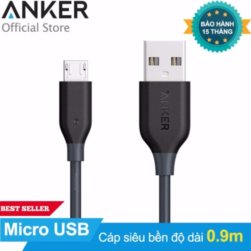 Cáp sạc siêu bền Anker PowerLine Micro USB 0.9m (Xám) - Hãng phân phối chính thức