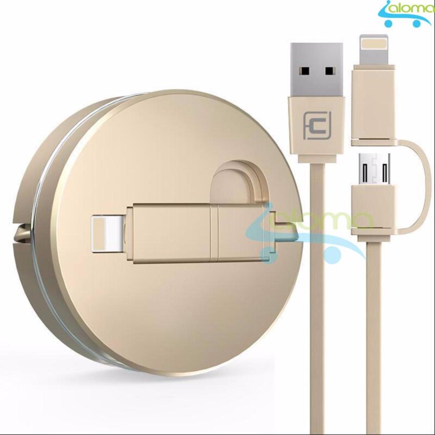 Hình ảnh Dây cáp 2 trong 1 Lightning MicroUSB hộp kim loại rút Cafele CL-1M (gold)