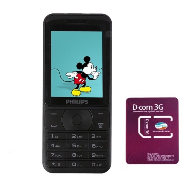 ĐTDĐ Philips E180 2 SIM (Đen) + 1 SIM Dcom 3G Viettel