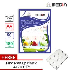 Nơi mua Giấy In Ảnh Media 1 Mặt Bóng (Glossy) A4 (21 x 29.7cm) 180gsm 50 tờ + Tặng Màn Ép Plastic 100 Tờ  