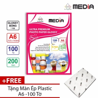 Giấy In Ảnh Media 1 Mặt Bóng (Glossy) A6 (10.5 x 14.8cm) 200gsm 100 Tờ + Màn Ép Plastic 100...