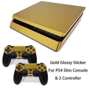 Gold Glossy Sticker Decal Skin For Playstation 4 PS4 Slim Console & 2 Controller - intl  