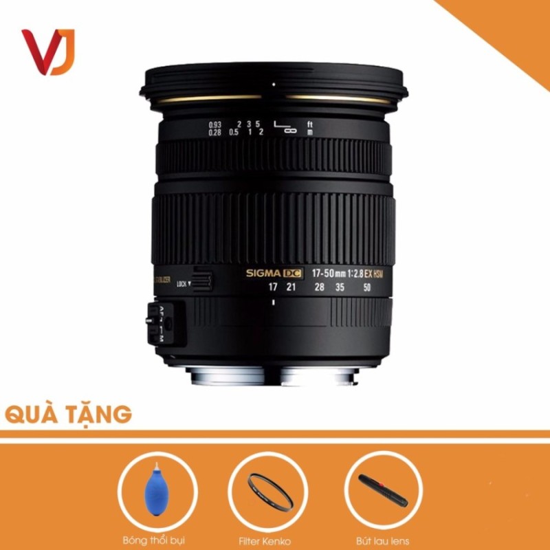 Ống kính SIGMA 17-50mm F2.8 EX DC OS HSM cho Canon (Đen) - Hàng nhập khẩu + Tặng bóng thổi + bút lau lens + filter Kenko 77
