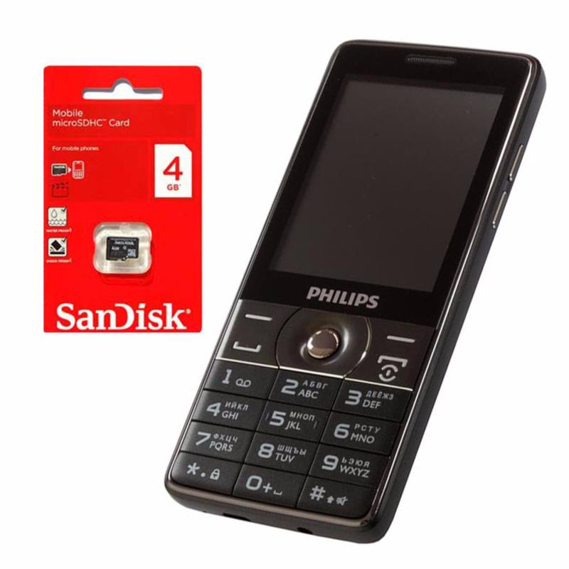 Philips E570 2 Sim Kiêm sạc dự phòng (Đen) - Hãng Phân phối chính thức + Thẻ nhớ MicroSD 4GB