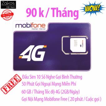 Sim 4G Mobifone 60Gb/Tháng Nghe Gọi Miễn Phí Nội Mạng Ngoại Mạng 50 Phút  