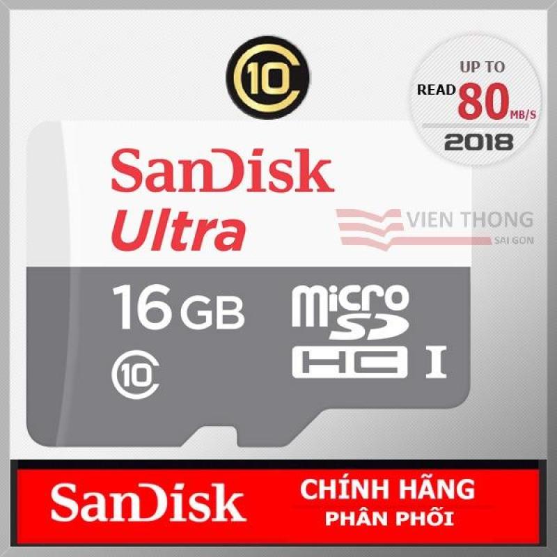 Thẻ Nhớ Micro SD Ultra Sandisk 16GB Class10 up to 80MB/s -HãngPhânphốichính thức