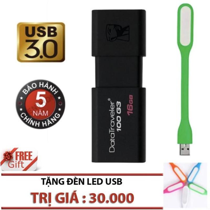 USB 3.0 16GB Kingston DataTraveler 100 G3 (Đen) – Hãng Phân phối chính thức + Tặng đèn Led USB