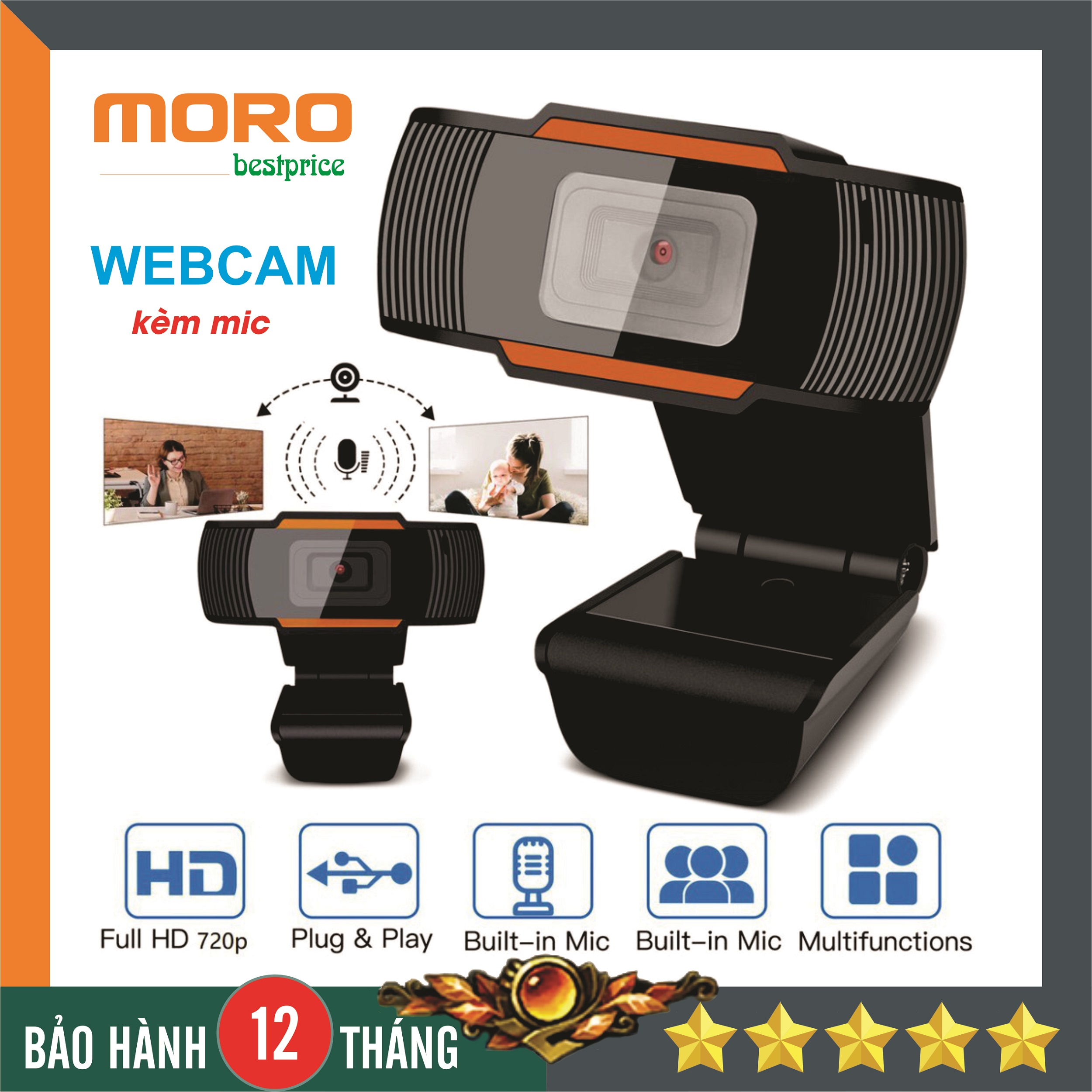 Webcam 720P HD siêu nét Micro đàm thoại để làm việc & học tập trực