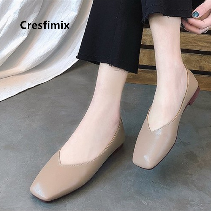 Cresfimix zapatos women fashion comfortable soft pu leather slip on flat shoes lady casual solid shoes female retro shoes a2424 13