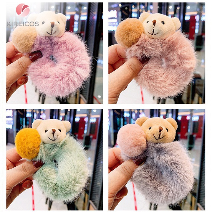 Cột Tóc Lông Xù Cao Cấp Đính Gấu Siêu Cute 2