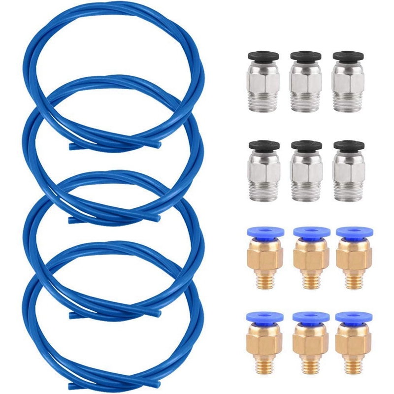 with 4 Pieces PC4-M6 Fittings and 4 Pieces PC4-M10 Male Straight Pneumatic PEFE Tube Push Fitting Connector for 3D Printer 1.75mm Filament 1 Pieces Teflon Tube PTFE Blue Tubing 4Meters 