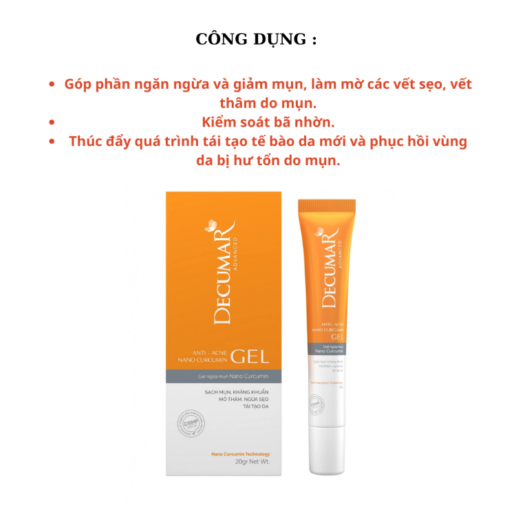 Gel ngừa mụn Nano Curcumin Decumar Advanced làm mờ các vết sẹo, vết thâm do  mụn (20g) | Lazada.vn