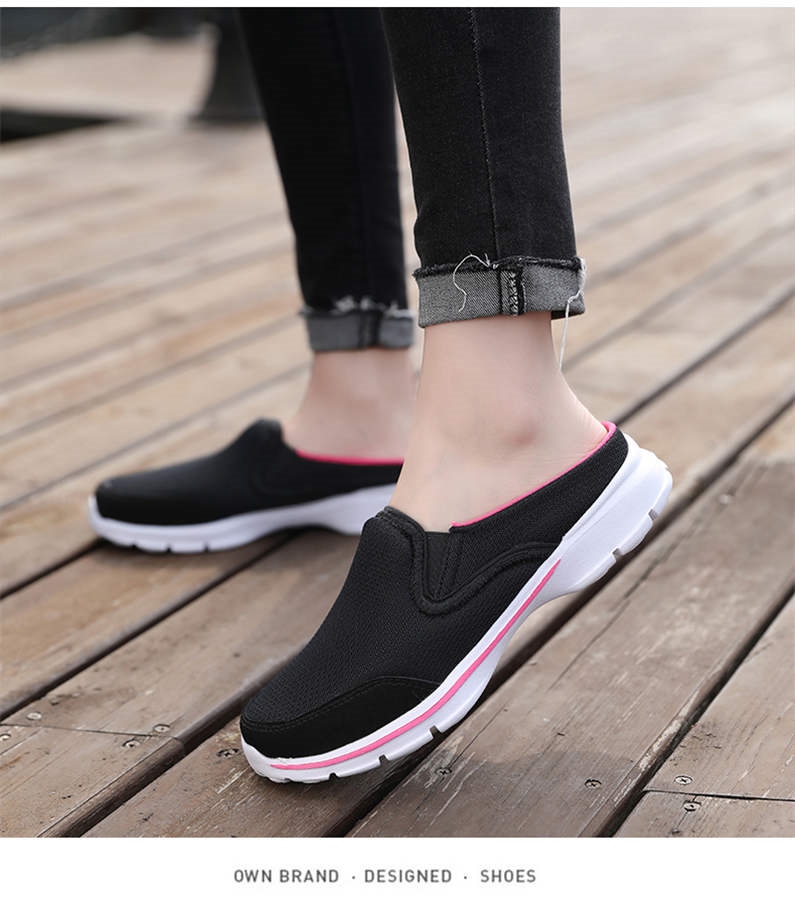 Fashion Shoes Women 39 s 2021 Mesh Slip on Half Slippers Flat Big Size Female Sneakers Women Comfort Casual Shoes Fly Weaving H7 17