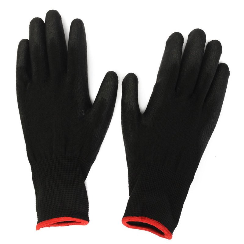 1 Pair PU Palm Coated Protective Safety Anti Static Work Worker Gloves Builders S (Black) (Intl)