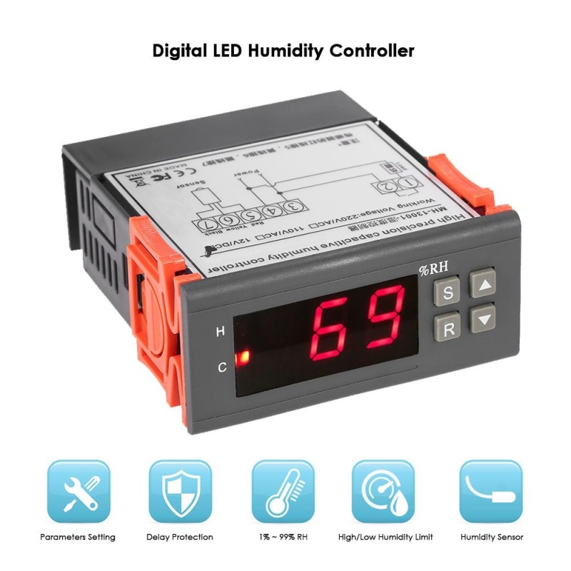Bảng giá Mua 10A 12V Mini Digital Air Humidity Control Controller Measuring Range 1% ~ 99% with Sensor - intl
