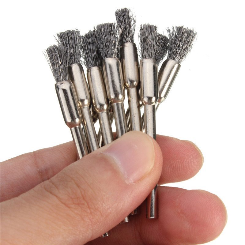 10pc 3mm Rotary Steel Wire Wheel Brush Cup Tool Shank for Dremel Drill Rust Weld - intl
