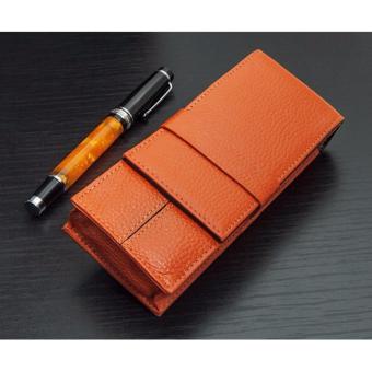 Bao da đựng bút cao cấp Wancher Nhật Bản màu cam - đen bên trongloại 3 bút