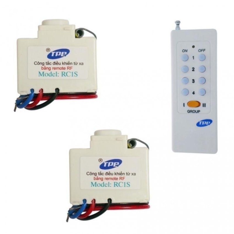Bộ 2 công tắc điều khiển từ xa sóng RF TPE RC1S + Remote 16 nút RM01