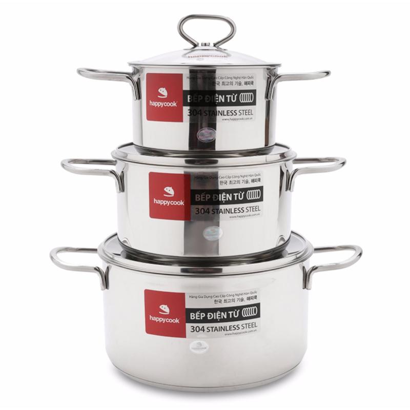 Bộ nồi Delux nắp kính Happy Cook HC06DLG gồm 3 chiếc nồi (kèm nắp)