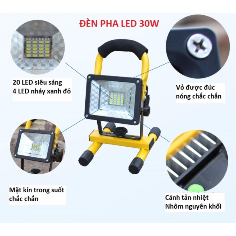 Bảng giá Đèn pha LED đa năng siêu tiết kiệm điện 30W chống nước IP65 (không kèm pin)