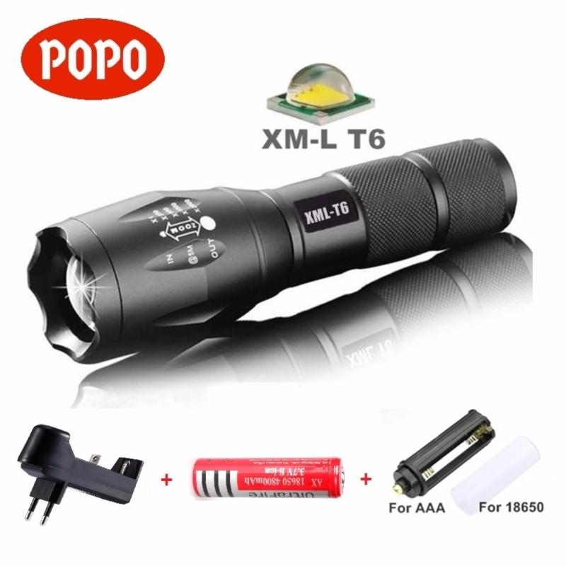 Bảng giá Đèn pin LED siêu sáng cầm tay 5 chế độ XML-T6/L2, chống nước cao cấp POPO + Tặng hộp đựng + 1 Pin sạc 18650 + FREE Bộ sạc Pin