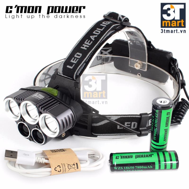 Bảng giá Đèn pin siêu sáng đội đầu C'MON POWER 5FLASH-T6 với 5 bóng LED 50W, 6 chế độ sáng + 2 pin sạc 18650 + cáp sạc USB