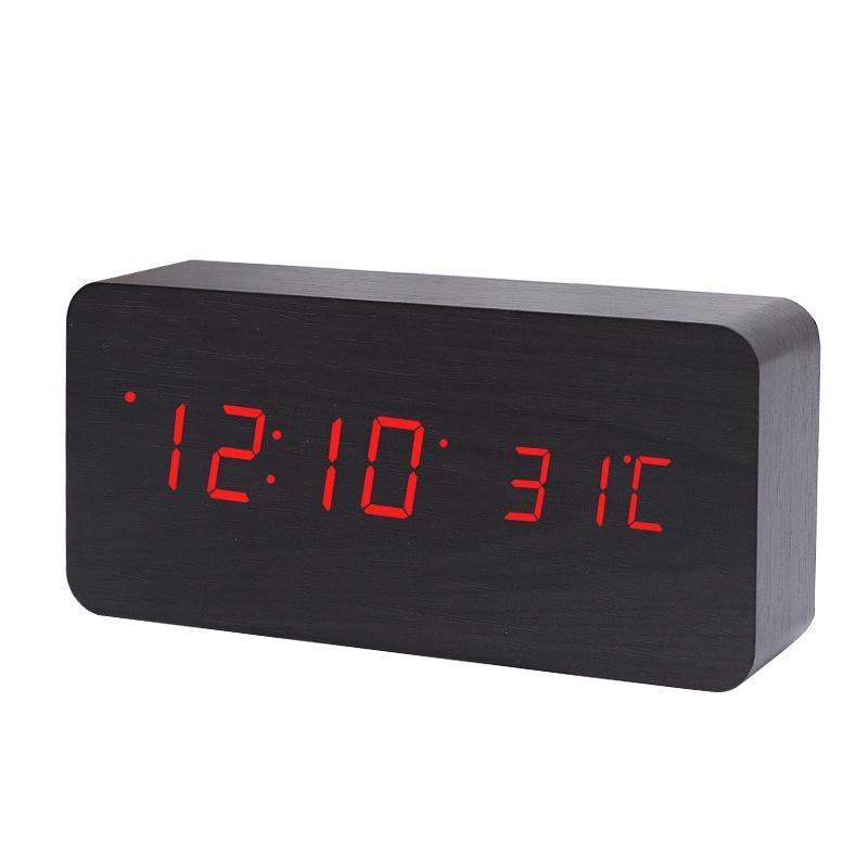 Nơi bán Electronic Digital Wooden LED Alarm Clock Sounds Control Temperature Desktop Cuboid