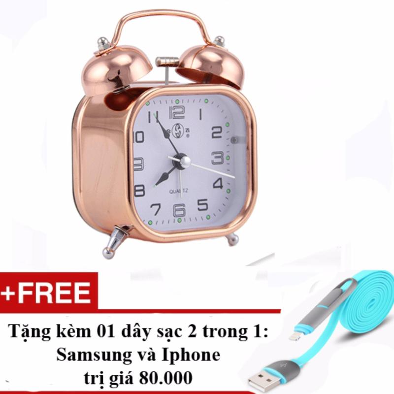 Nơi bán Đồng hồ báo thức kim loại mạ đồng phong cách cổ xưa + Tặng cáp sạc
điện thoại 2 trong 1 cho Iphone và Samsung(Đồng đỏ)