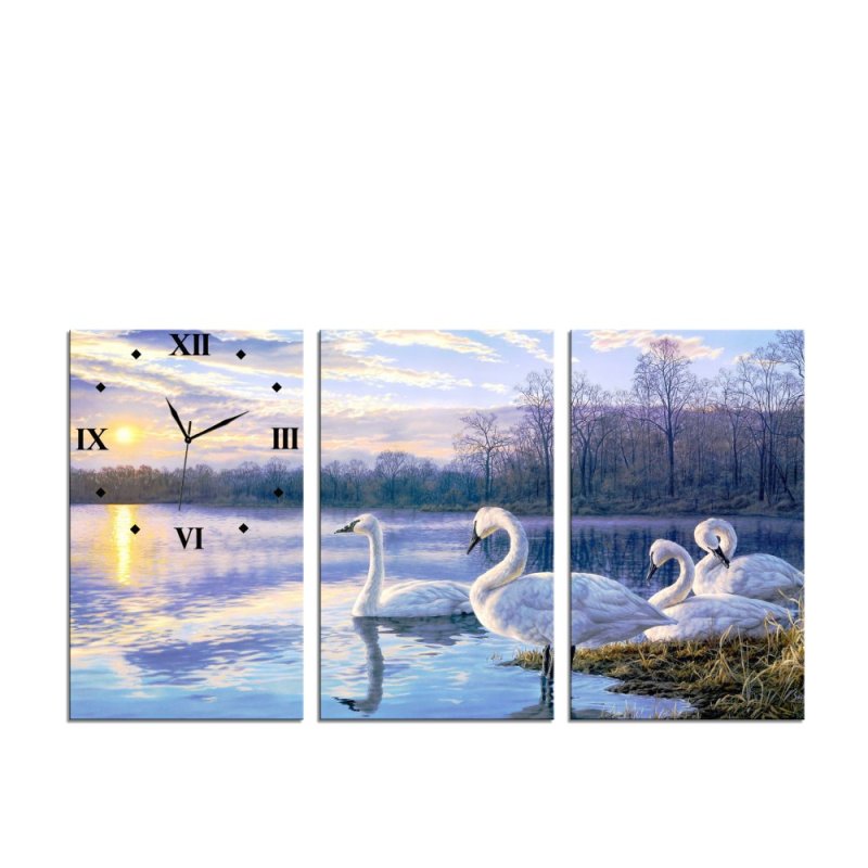 Nơi bán Đồng hồ tranh Đàn thiên nga Vicdecor DHT0066 (40cm x 30cm x 0,9cm x 3 tấm)