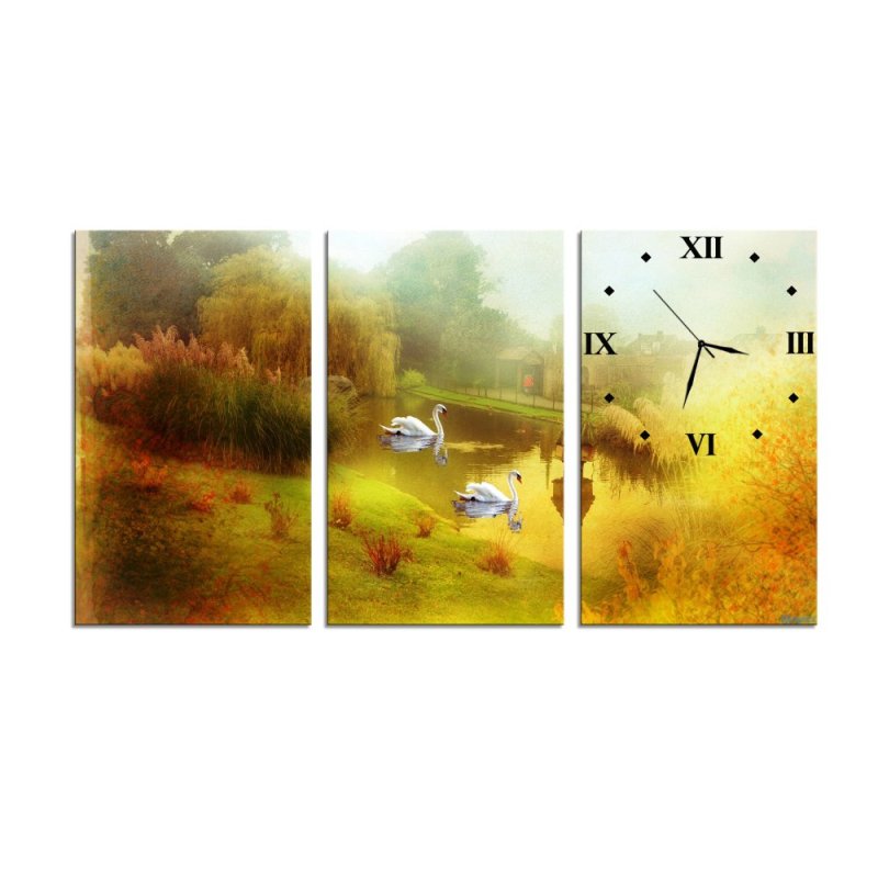 Nơi bán Đồng hồ tranh Hồ thiên nga Vicdecor DHT0067 (40cm x 30cm x 0,9cm x
3 tấm)