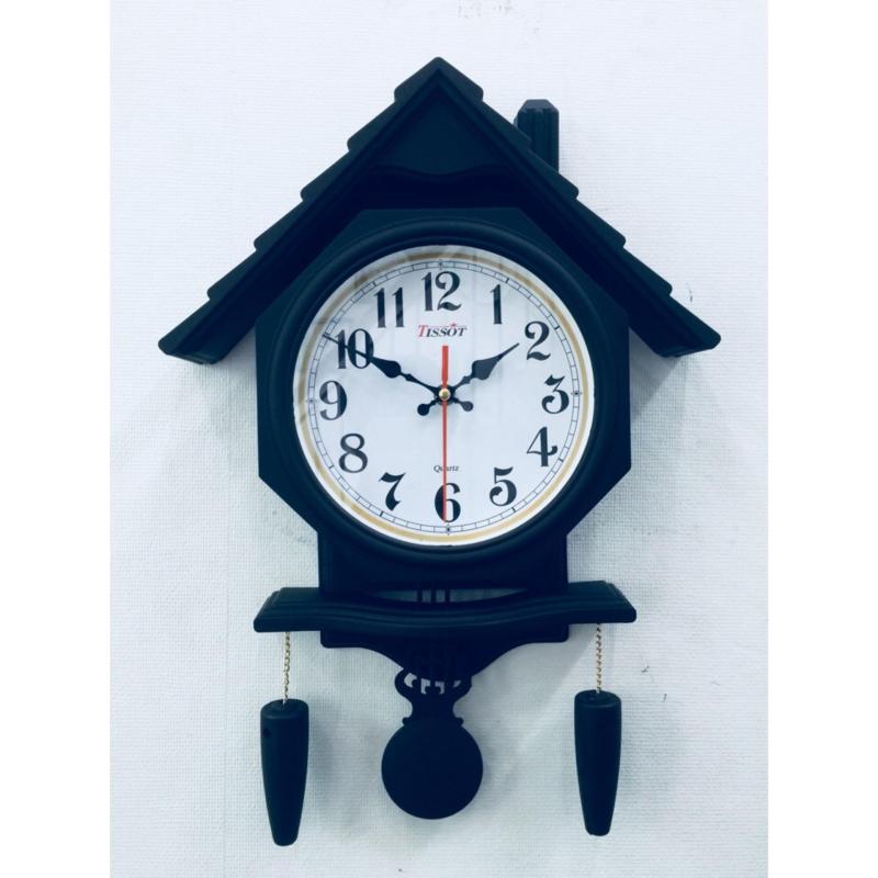 Nơi bán Đồng hồ treo tường hình ngôi nhà có quả lắc Vati S106 ( đen ) - Kim nhật luôn chạy đúng giờ