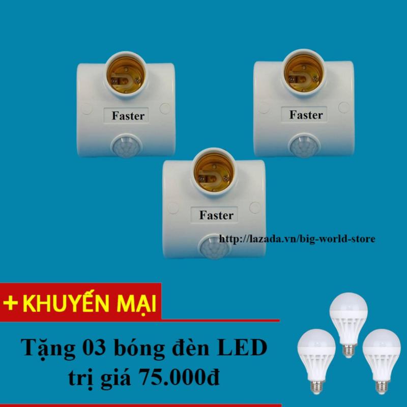 Bảng giá Mua Đui đèn cảm ứng hồng ngoại Faster 3 chiếc (Trắng) + Tặng bóng đèn LED