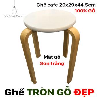 Ghế gỗ tròn chân dẹp (TRẮNG) - ghế tròn 29cm cao 44,5cm - ghế phòng ăn, ghế cafe gỗ PHONG...