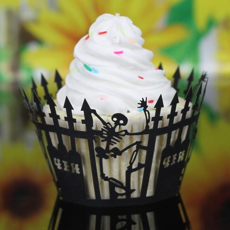 Hình ảnh Halloween Pumpkin Lace Laser Cut Cupcake Wrapper Liner Baking Cup Muffin - intl