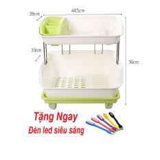 Địa Chỉ Bán Kệ Đựng Chén Dĩa Đa Năng 2 Tầng (Xanh Lá) + Tặng đèn led siêu sáng _ Hàng nhập khẩu