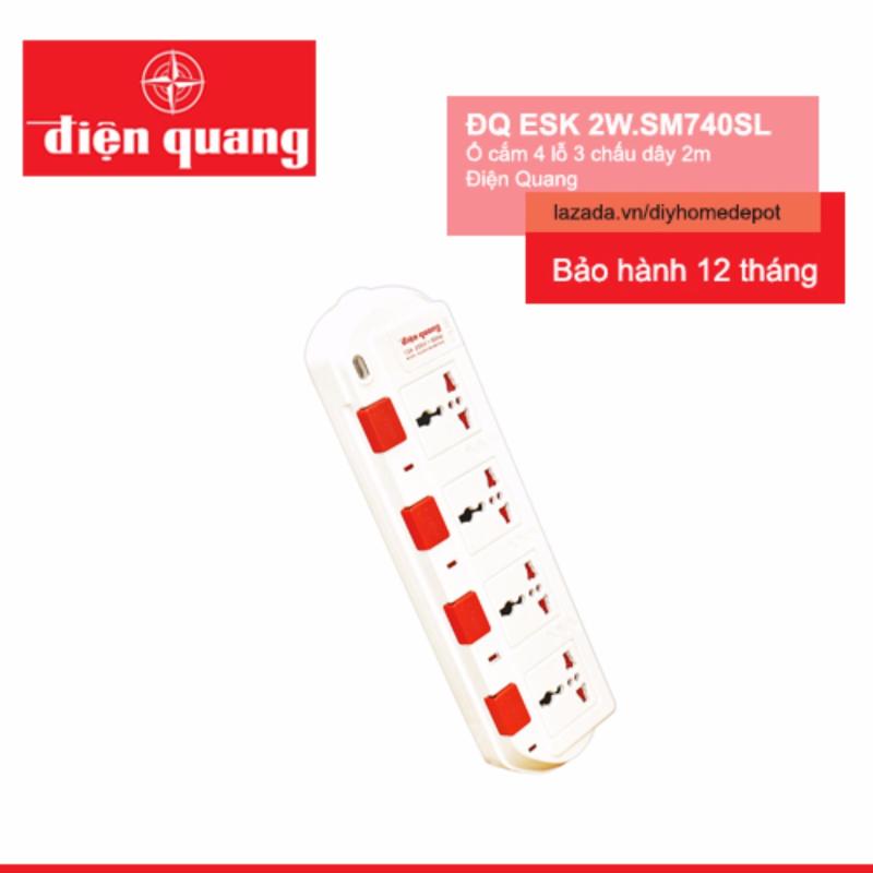 Bảng giá Mua Ổ cắm 4 lỗ 3 chấu dây 2m Điện Quang ĐQ ESK 2W. SM740SL