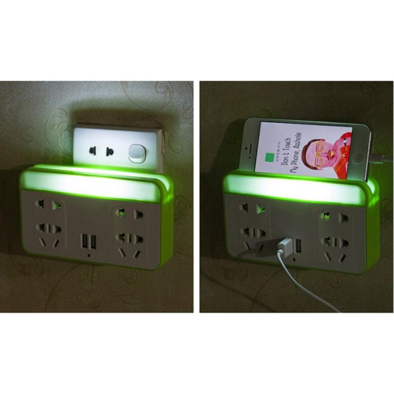 Bảng giá Mua Ổ cắm điện có đèn LED và cổng USB kiêm giá đỡ điện thoại (Xanh lá)