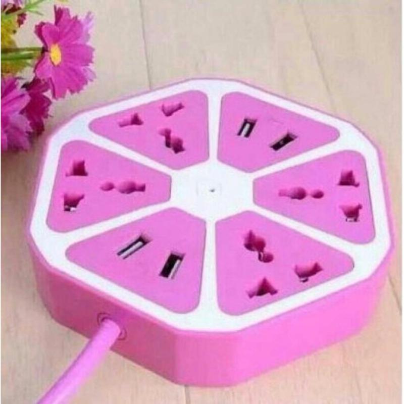 Bảng giá Ổ cắm điện lục giác tích hợp 4 cổng USB (Hồng) +Tặng đèn ngủ cảm ứng ánh sáng VegaVN