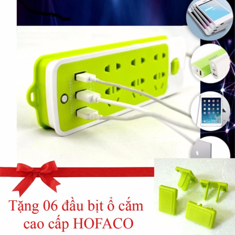 Bảng giá Ổ điện 6 lỗ cắm và 3 cổng USB (Tặng 06 đầu bịt ổ cắm)