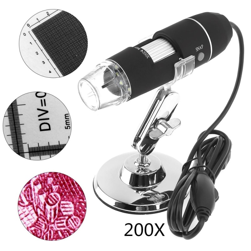 Portable 200X USB Adjustable Digital Microscope with 8 LED Light for Windows 2000 / 2003 / XP / 7 / 8 - intl