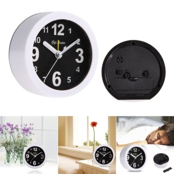 Portable Simple Black White Alarm Clock Compact Table Clock(Round)- intl