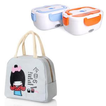 Túi giữ nhiệt hình cô gái Nhật bản - trắng + 1 Hộp cơm cắm điện lõi nhựa  