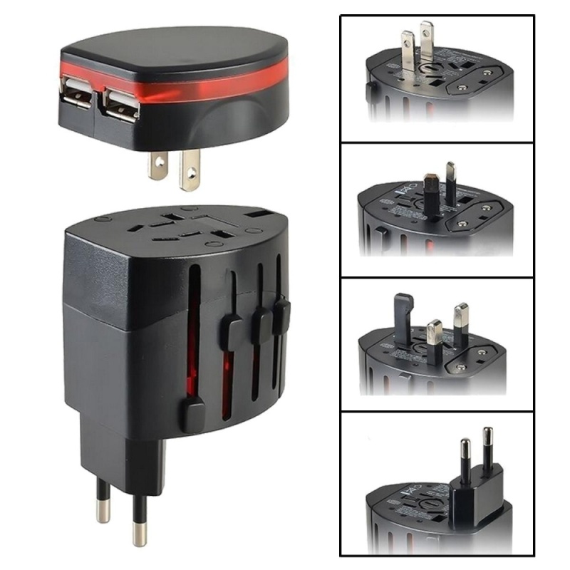 Bảng giá Universal World Wide Multi AC Mains Travel Plug Charger Adapter w/ 2 USB Port - intl