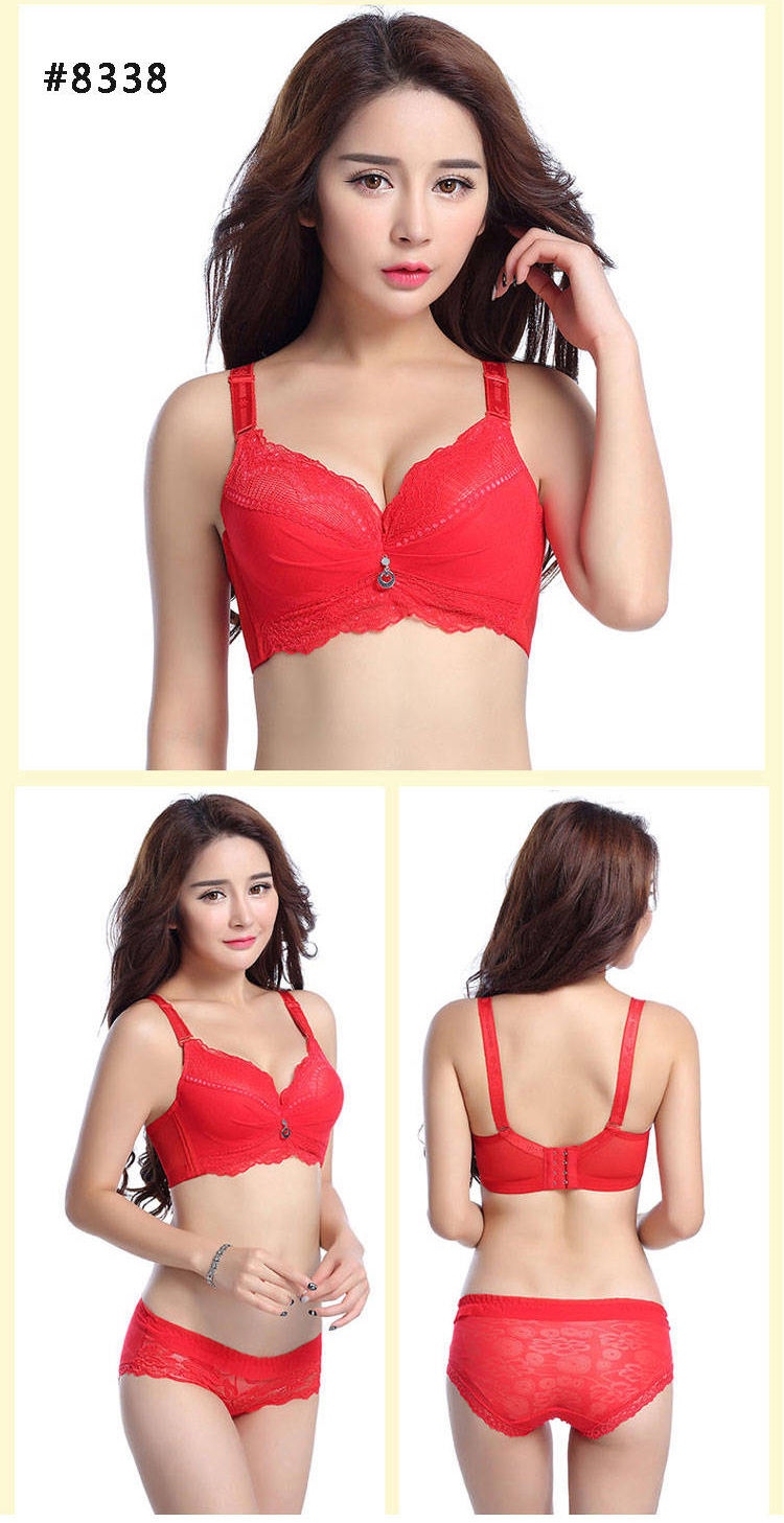 Single suit women gathered lift breasts sexy underwear bra benmingnian red underwear suits 14