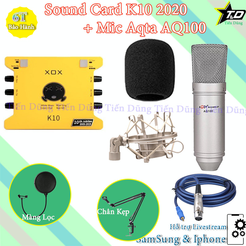 Combo mic livestream karaoke Aqta AQ100 và sound card XOX K10 2020 bản tiếng anh
