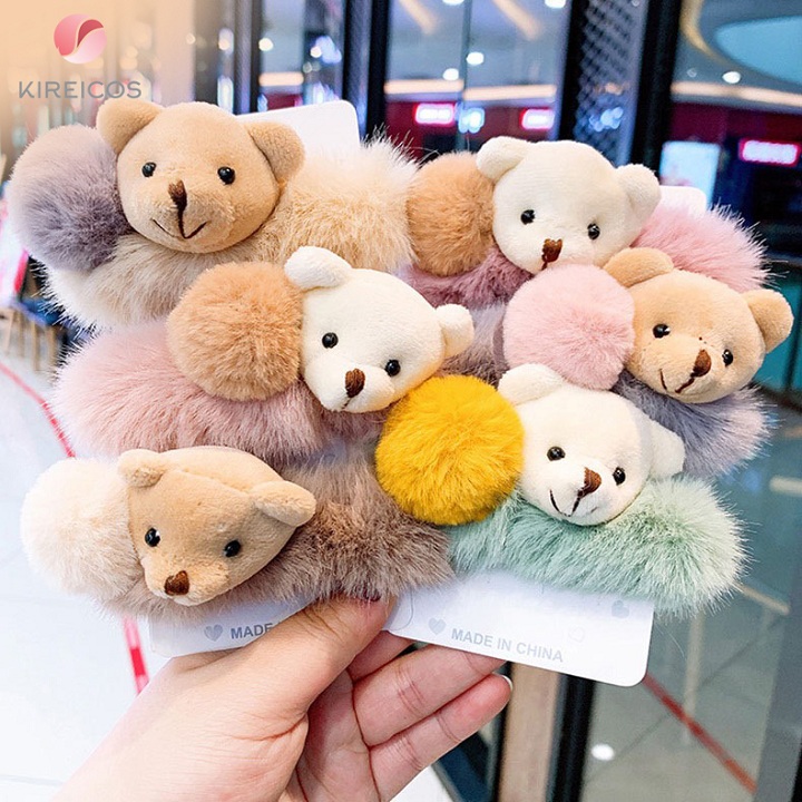 Cột Tóc Lông Xù Cao Cấp Đính Gấu Siêu Cute 1