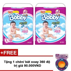 Bộ 2 tã giấy Bobby siêu mỏng L68 + Tặng chén/ bát xoay 360 độ trị giá 90.000VND   Lazada