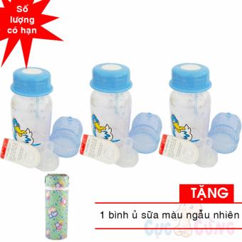 Bộ 3 bình trữ sữa có kèm núm ty và van chống sặc 140ml họa tiết ngẫu nhiên TẶNG 1...