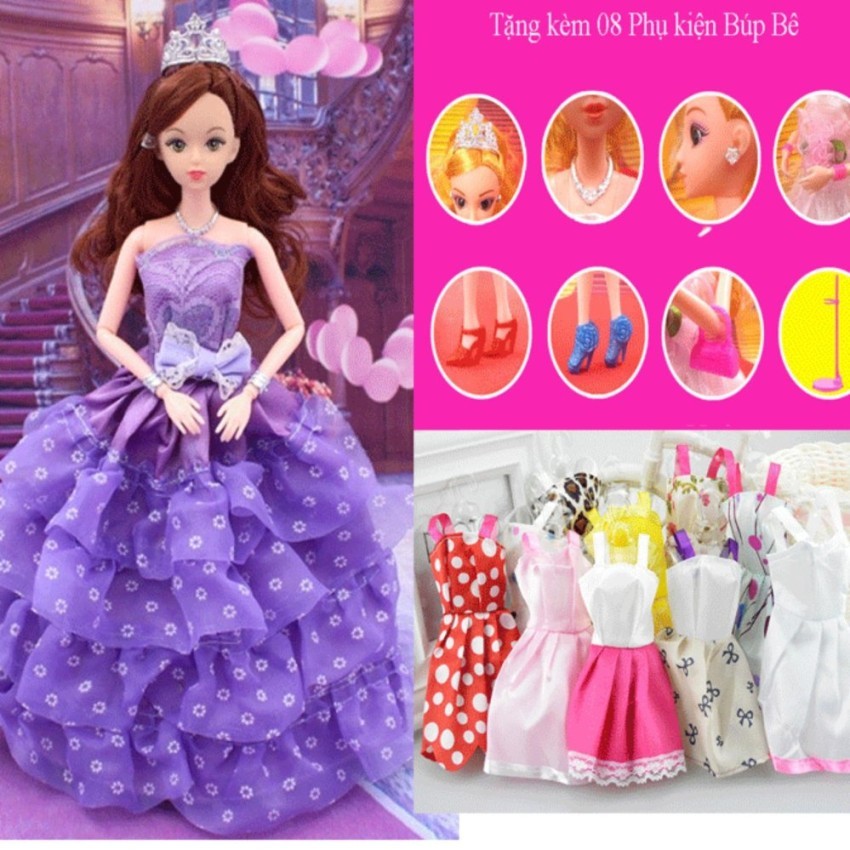 Hình ảnh Búp Bê Tiểu Thư Tím T01 + Tặng Kèm Phụ Kiện 08 Món + 3 Váy Ngắn