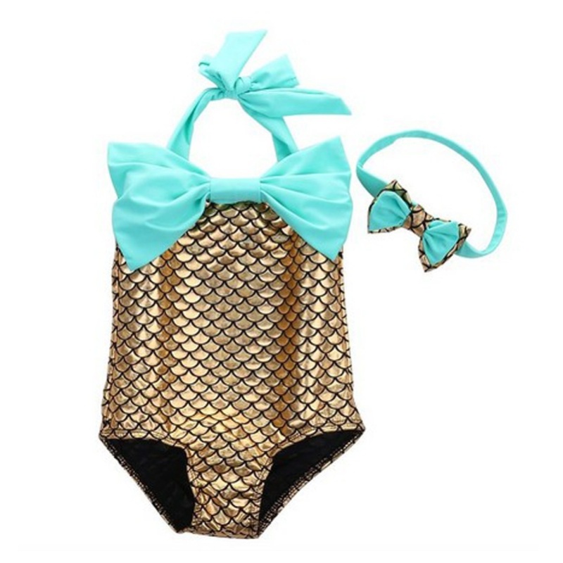 Nơi bán Fashion Baby Girls Mermaid Bikini Swimwear Beach Swimming Suit With
Pink Headband (Gold) - intl